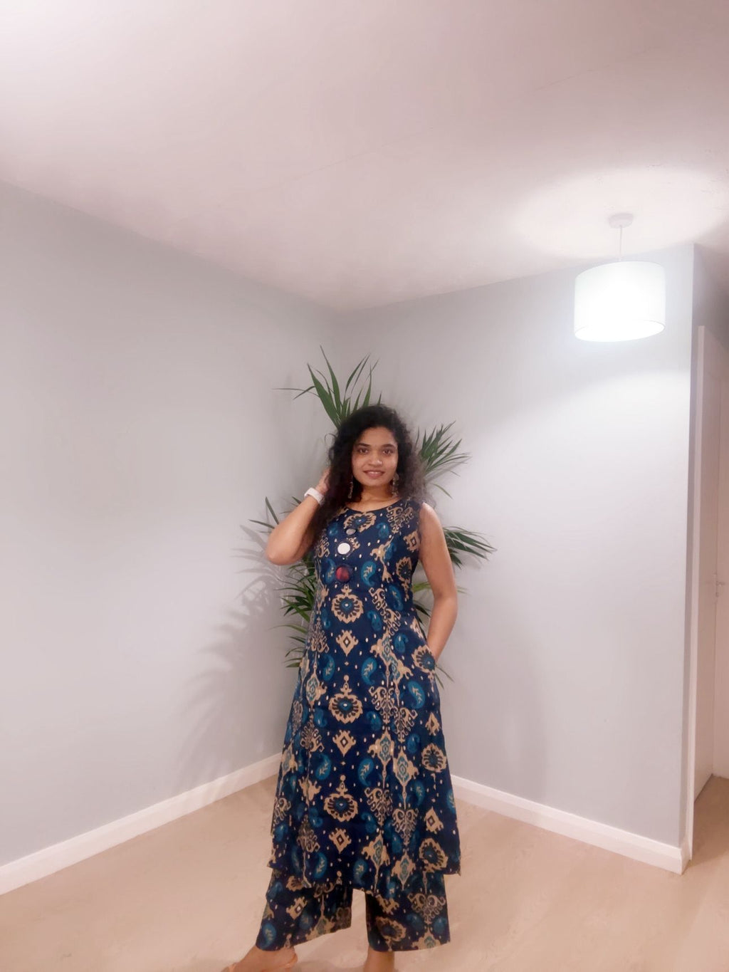 Midnight Blue Ikat Sleeveless Dress