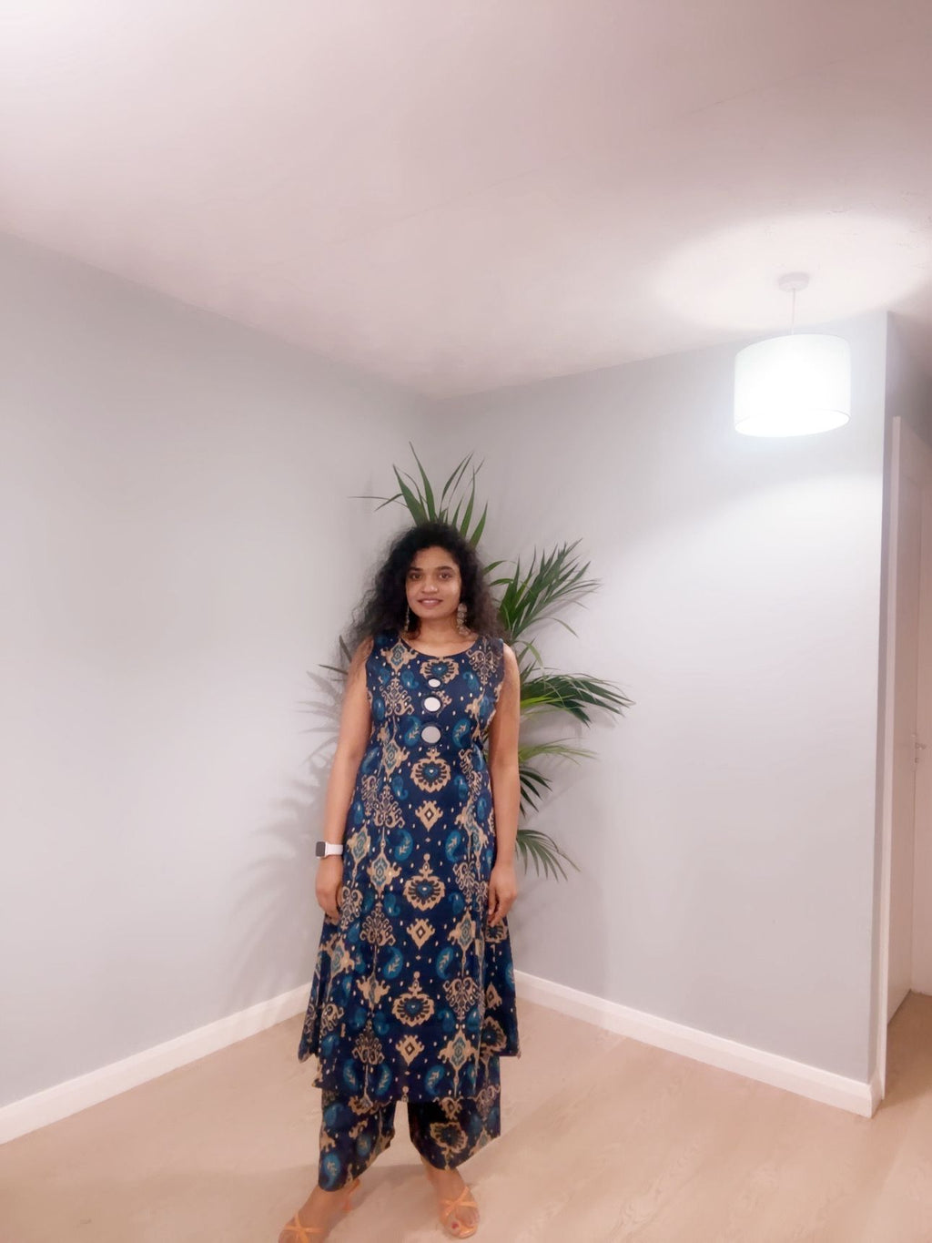 Midnight Blue Ikat Sleeveless Dress