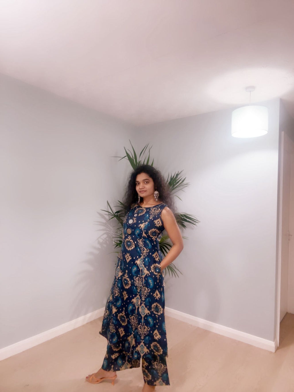 Midnight Blue Ikat Sleeveless Dress