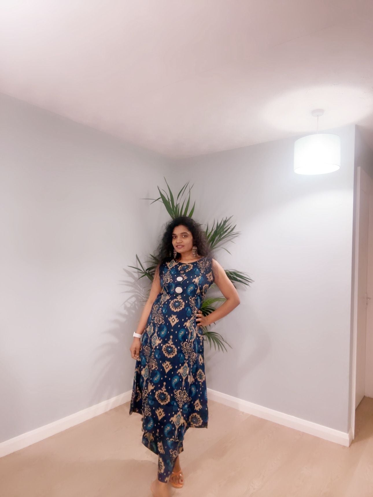 Midnight Blue Ikat Sleeveless Dress