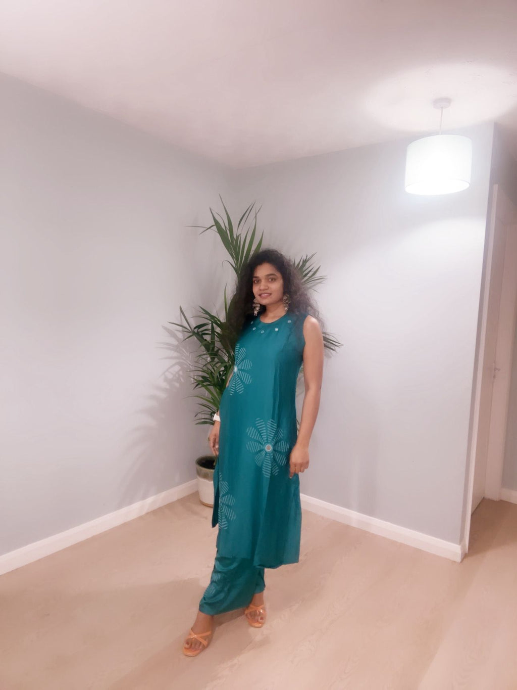 Tranquil Teal Printed Sleeveless Co-ord Set