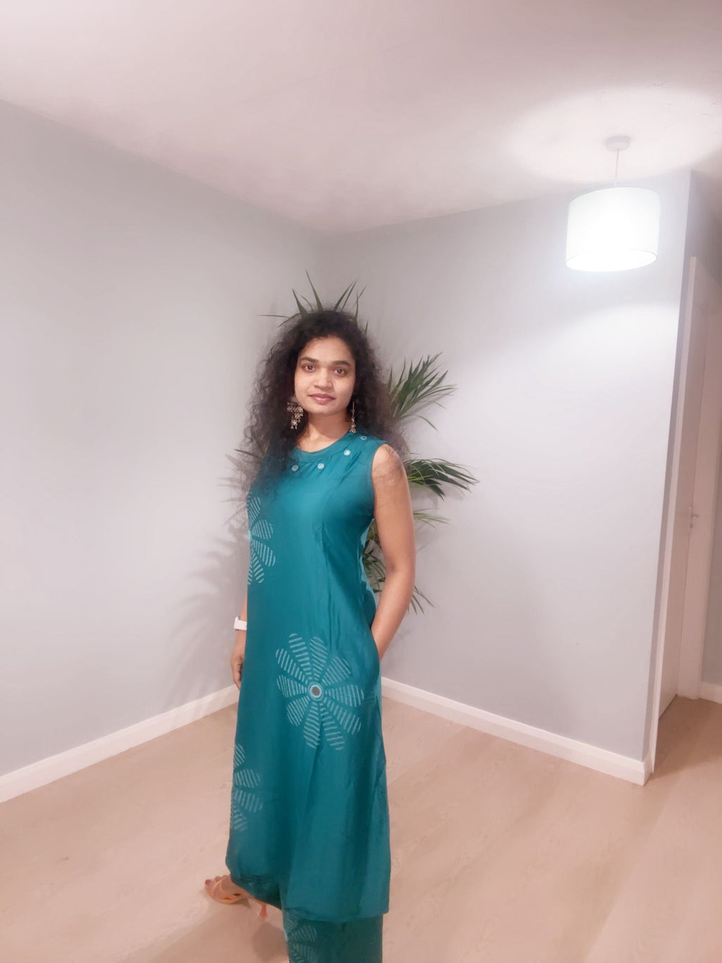 Tranquil Teal Printed Sleeveless Co-ord Set