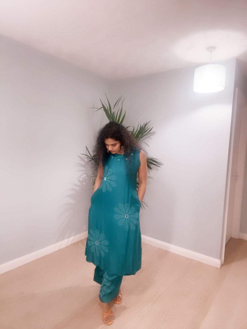 Tranquil Teal Printed Sleeveless Co-ord Set