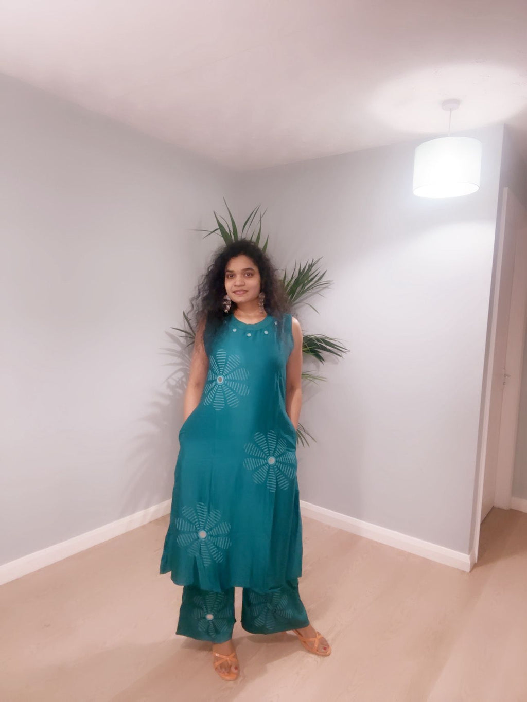 Tranquil Teal Printed Sleeveless Co-ord Set