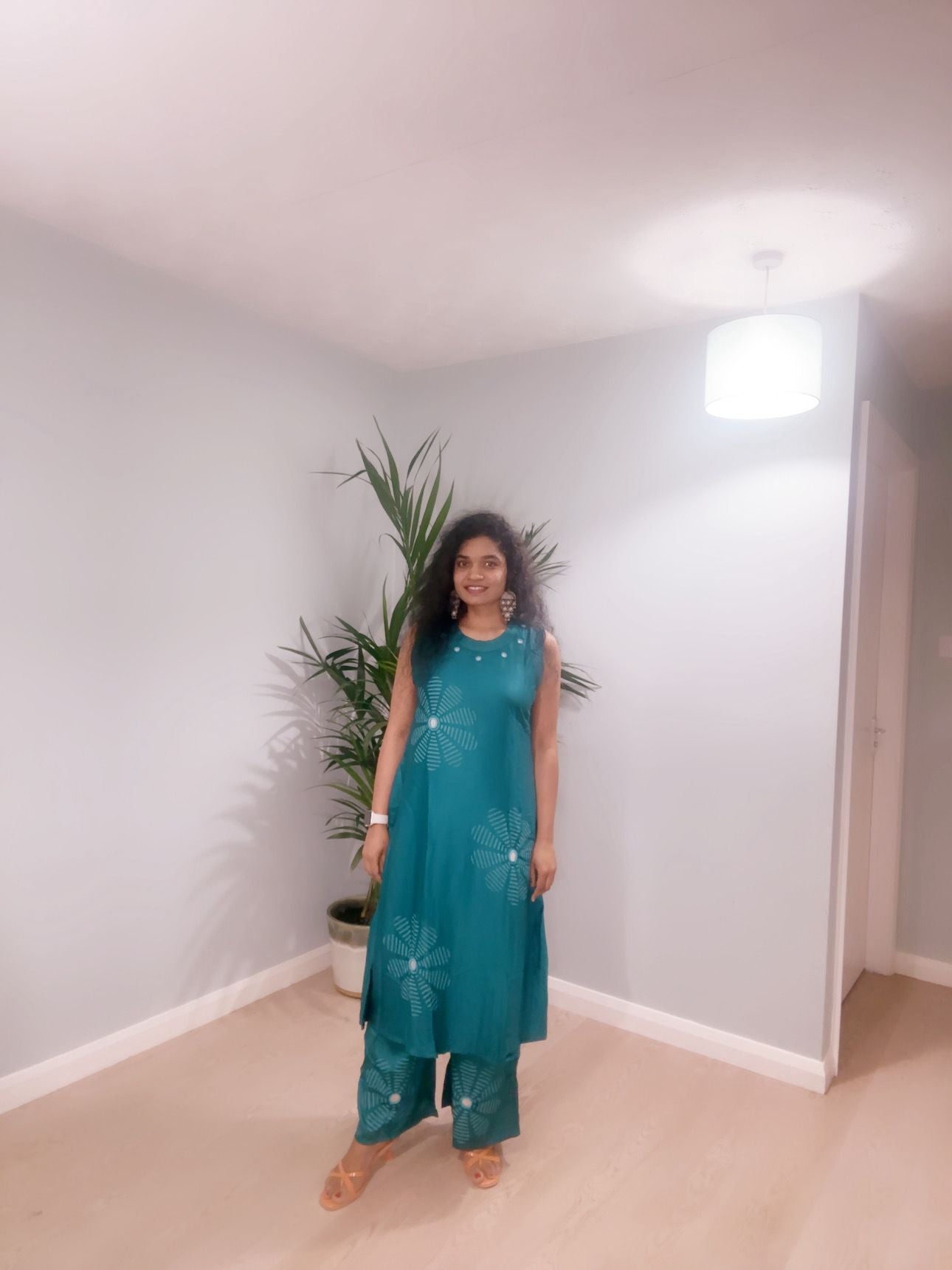 Tranquil Teal Printed Sleeveless Co-ord Set